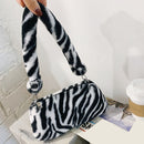 2021 INS Fashion Women Cow Print Mini Shoulder Bags Female Winter Plush Underarm Bags Leopard Zebra Pattern Fluffy Tote Bags