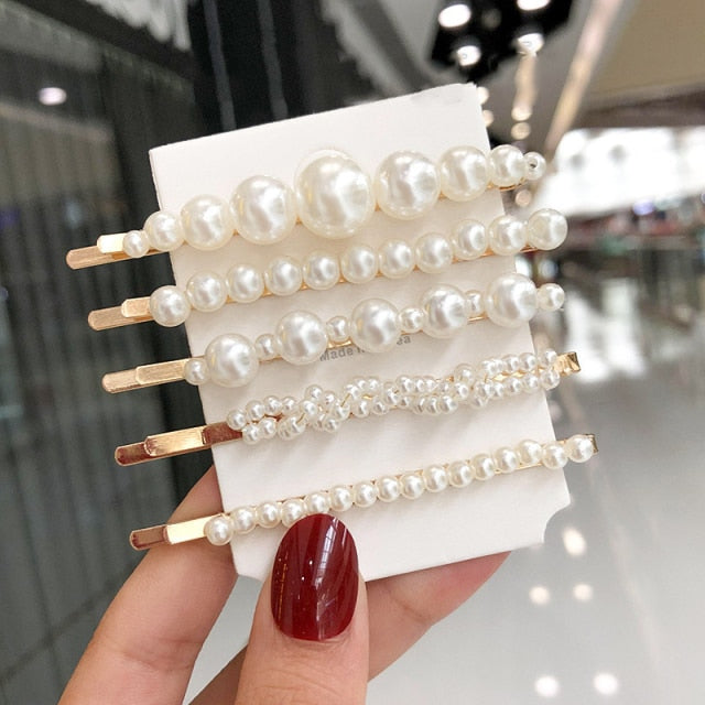 Simulated Pearl Barrettes Beaded Geometric Women Hair Clip Hairgrips Hair Accessories Girls Jewelry Fashion Hair Pins