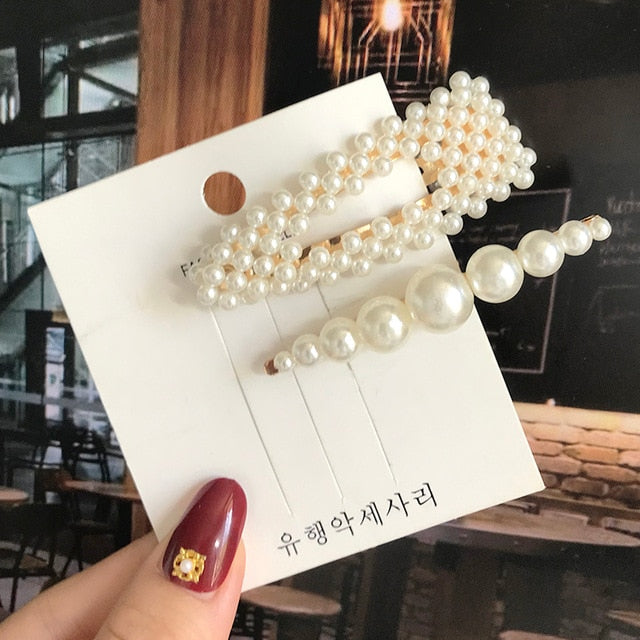 Simulated Pearl Barrettes Beaded Geometric Women Hair Clip Hairgrips Hair Accessories Girls Jewelry Fashion Hair Pins