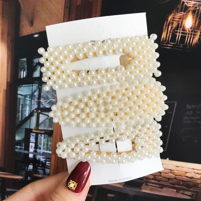 Simulated Pearl Barrettes Beaded Geometric Women Hair Clip Hairgrips Hair Accessories Girls Jewelry Fashion Hair Pins