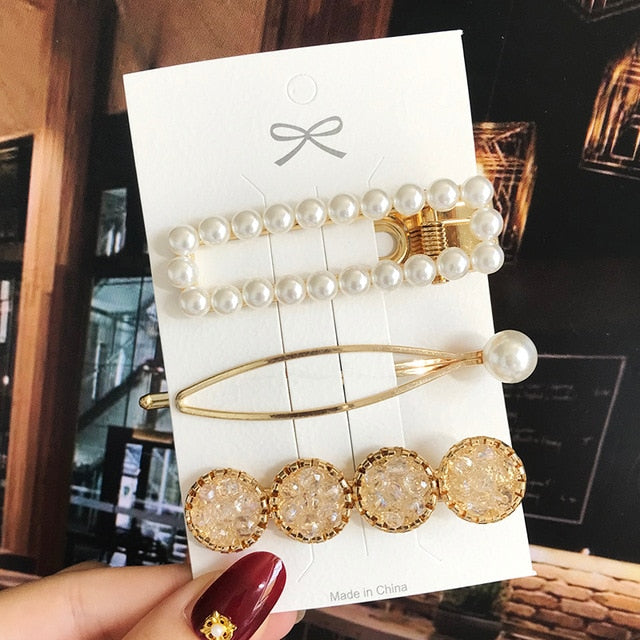 Simulated Pearl Barrettes Beaded Geometric Women Hair Clip Hairgrips Hair Accessories Girls Jewelry Fashion Hair Pins