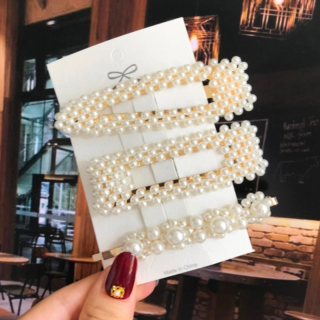 Simulated Pearl Barrettes Beaded Geometric Women Hair Clip Hairgrips Hair Accessories Girls Jewelry Fashion Hair Pins