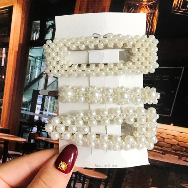 Simulated Pearl Barrettes Beaded Geometric Women Hair Clip Hairgrips Hair Accessories Girls Jewelry Fashion Hair Pins