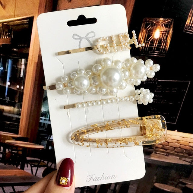 Simulated Pearl Barrettes Beaded Geometric Women Hair Clip Hairgrips Hair Accessories Girls Jewelry Fashion Hair Pins