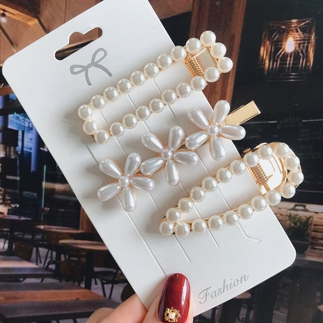 Simulated Pearl Barrettes Beaded Geometric Women Hair Clip Hairgrips Hair Accessories Girls Jewelry Fashion Hair Pins