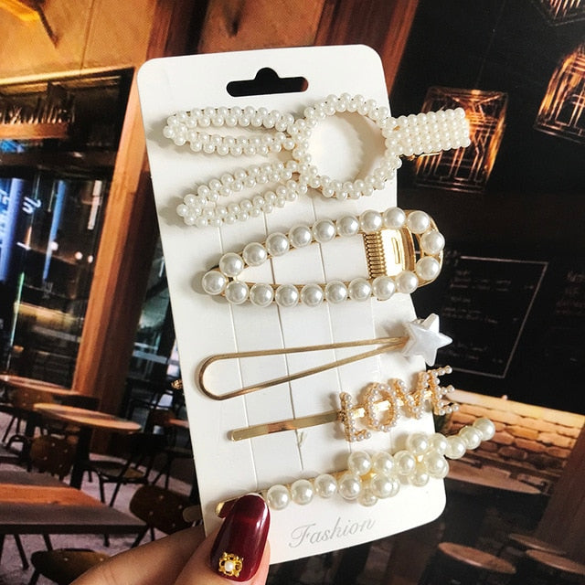 Simulated Pearl Barrettes Beaded Geometric Women Hair Clip Hairgrips Hair Accessories Girls Jewelry Fashion Hair Pins