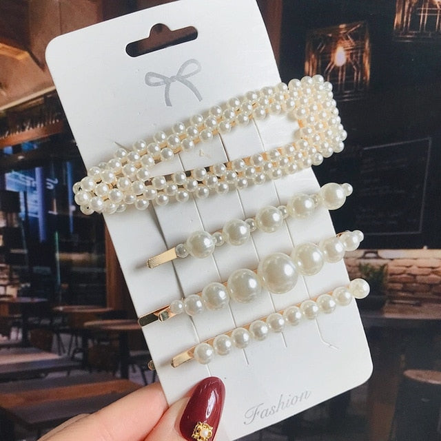 Simulated Pearl Barrettes Beaded Geometric Women Hair Clip Hairgrips Hair Accessories Girls Jewelry Fashion Hair Pins