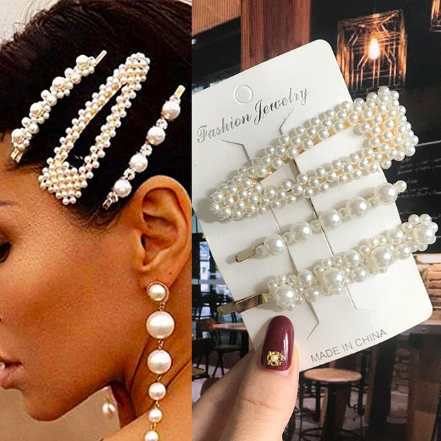 Simulated Pearl Barrettes Beaded Geometric Women Hair Clip Hairgrips Hair Accessories Girls Jewelry Fashion Hair Pins