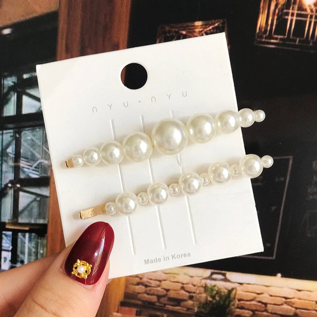 Simulated Pearl Barrettes Beaded Geometric Women Hair Clip Hairgrips Hair Accessories Girls Jewelry Fashion Hair Pins