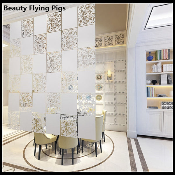 Room divider Screen Biombo Room Partition Home Decoration Partitions 4pcs/lot PVC Wall stickers Cutout Home Screen Folding DIY