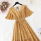 2021 Summer Women Ruffled Short-sleeved Chiffon Dress V-neck High Waist Floral Print Beach Midi Dresses Backless Sexy Vestidos