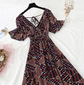 2021 Summer Women Ruffled Short-sleeved Chiffon Dress V-neck High Waist Floral Print Beach Midi Dresses Backless Sexy Vestidos