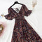 2021 Summer Women Ruffled Short-sleeved Chiffon Dress V-neck High Waist Floral Print Beach Midi Dresses Backless Sexy Vestidos