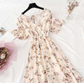 2021 Summer Women Ruffled Short-sleeved Chiffon Dress V-neck High Waist Floral Print Beach Midi Dresses Backless Sexy Vestidos