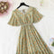 2021 Summer Women Ruffled Short-sleeved Chiffon Dress V-neck High Waist Floral Print Beach Midi Dresses Backless Sexy Vestidos