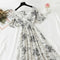 2021 Summer Women Ruffled Short-sleeved Chiffon Dress V-neck High Waist Floral Print Beach Midi Dresses Backless Sexy Vestidos