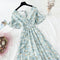 2021 Summer Women Ruffled Short-sleeved Chiffon Dress V-neck High Waist Floral Print Beach Midi Dresses Backless Sexy Vestidos