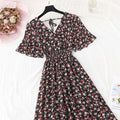 2021 Summer Women Ruffled Short-sleeved Chiffon Dress V-neck High Waist Floral Print Beach Midi Dresses Backless Sexy Vestidos