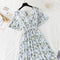 2021 Summer Women Ruffled Short-sleeved Chiffon Dress V-neck High Waist Floral Print Beach Midi Dresses Backless Sexy Vestidos