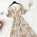 2021 Summer Women Ruffled Short-sleeved Chiffon Dress V-neck High Waist Floral Print Beach Midi Dresses Backless Sexy Vestidos