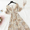 2021 Summer Women Ruffled Short-sleeved Chiffon Dress V-neck High Waist Floral Print Beach Midi Dresses Backless Sexy Vestidos