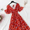 2021 Summer Women Ruffled Short-sleeved Chiffon Dress V-neck High Waist Floral Print Beach Midi Dresses Backless Sexy Vestidos