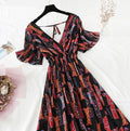 2021 Summer Women Ruffled Short-sleeved Chiffon Dress V-neck High Waist Floral Print Beach Midi Dresses Backless Sexy Vestidos