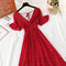 2021 Summer Women Ruffled Short-sleeved Chiffon Dress V-neck High Waist Floral Print Beach Midi Dresses Backless Sexy Vestidos