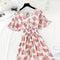 2021 Summer Women Ruffled Short-sleeved Chiffon Dress V-neck High Waist Floral Print Beach Midi Dresses Backless Sexy Vestidos