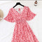 2021 Summer Women Ruffled Short-sleeved Chiffon Dress V-neck High Waist Floral Print Beach Midi Dresses Backless Sexy Vestidos