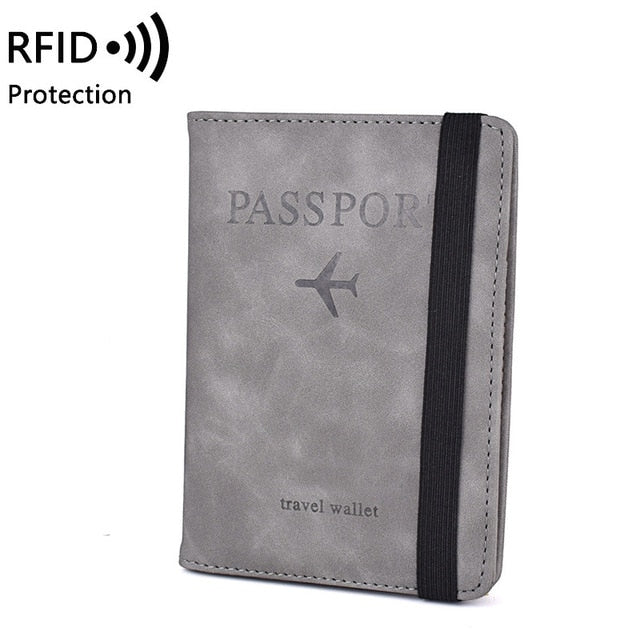 Elastic Band Leather Passport Cover RFID Blocking For Cards Travel Passport Holder Wallet Document Organizer Case Men Women