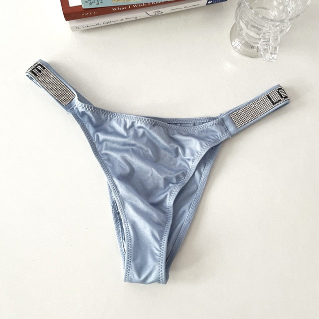 SP&CITY Letter Rhinestone Sexy Underwear Fitness Sports Hip Lifting Satin Panties Thong Low Waist Seamless Briefs Tanga Lingerie