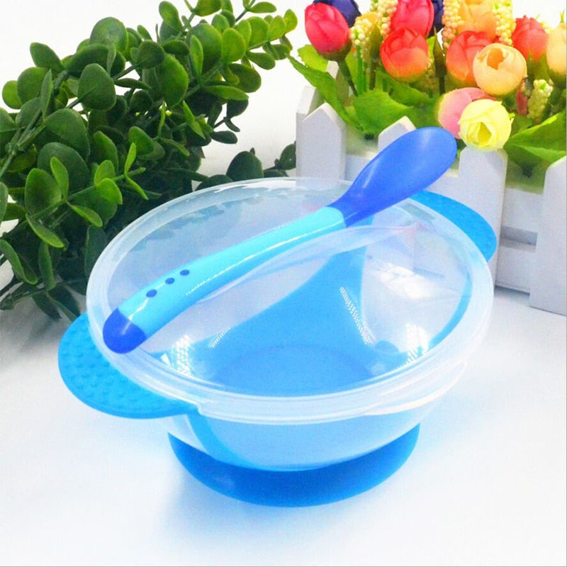 Baby Sucker Bowl Children's Tableware Baby Learning Dish with Bowl Set PP Temperature Sensing Baby Feeding Bowl Spoon Dishes