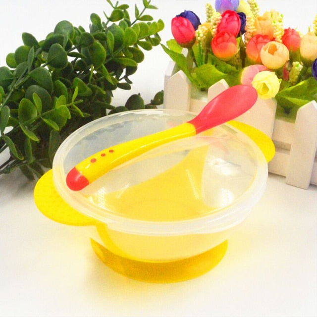 Baby Sucker Bowl Children's Tableware Baby Learning Dish with Bowl Set PP Temperature Sensing Baby Feeding Bowl Spoon Dishes