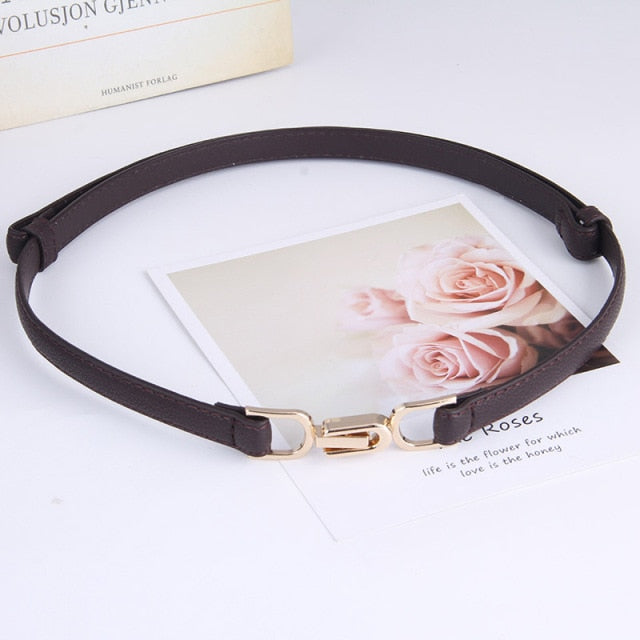 Adjustable PU Leather Ladies Dress Belts Skinny Thin Women Waist Belts Strap Gold Color Buckle Female Belts pasek damski