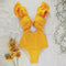 2021 New Sexy Ruffle Print Floral One Piece Swimsuit Off The Shoulder Swimwear Women Solid Deep-V Beachwear Bathing Suit Monkini