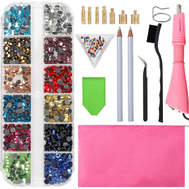 2000Pcs-9600Pcs/box Hot Fix Rhinestones Set/EU or US PLUG Hotfix Applicator Hot Fix Crystal Glass Rhinestone Iron-on Wand Strass