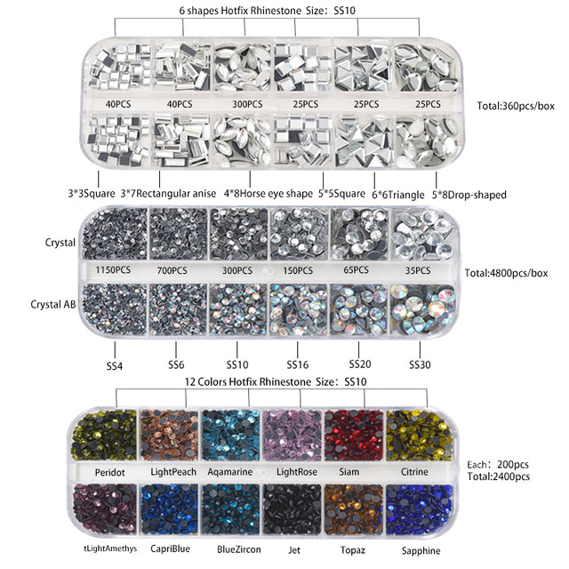 2000Pcs-9600Pcs/box Hot Fix Rhinestones Set/EU or US PLUG Hotfix Applicator Hot Fix Crystal Glass Rhinestone Iron-on Wand Strass