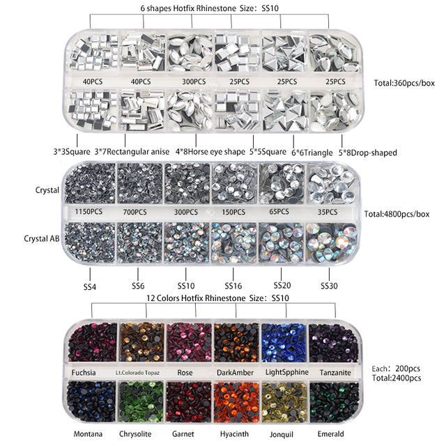 2000Pcs-9600Pcs/box Hot Fix Rhinestones Set/EU or US PLUG Hotfix Applicator Hot Fix Crystal Glass Rhinestone Iron-on Wand Strass