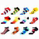 SANZETTI 6-12 Pairs/Lot Men's Ankle Socks Casual Novelty Colorful Summer Happy Combed Cotton Short Socks Plaid Dress Boat Socks