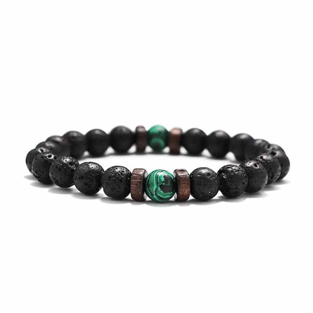 Volcanic Stone Bracelet for Men Lava Wooden 8mm Beads Bracelet Tibetan Buddha Wrist Chain Women Men's Jewelry Gift Bracelets