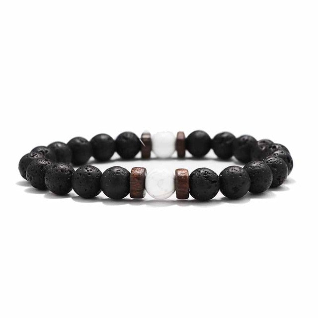 Volcanic Stone Bracelet for Men Lava Wooden 8mm Beads Bracelet Tibetan Buddha Wrist Chain Women Men's Jewelry Gift Bracelets