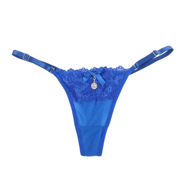 Women Lace Panties Thongs Pearl Pendant Lace Embroidery G-String T-Back Briefs Underwear Adjustable Ladies Panties Sexy Lingerie