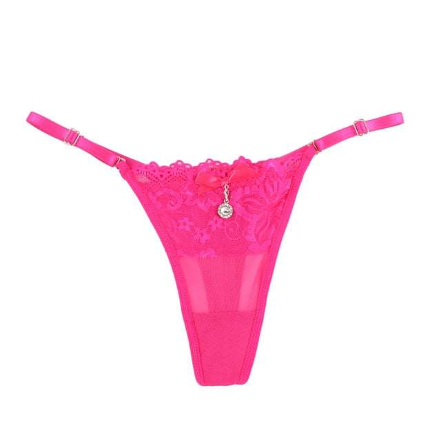 Women Lace Panties Thongs Pearl Pendant Lace Embroidery G-String T-Back Briefs Underwear Adjustable Ladies Panties Sexy Lingerie