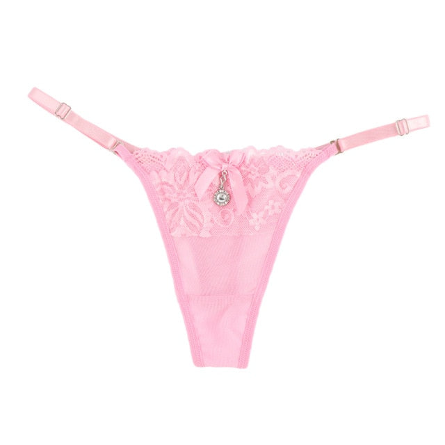 Women Lace Panties Thongs Pearl Pendant Lace Embroidery G-String T-Back Briefs Underwear Adjustable Ladies Panties Sexy Lingerie