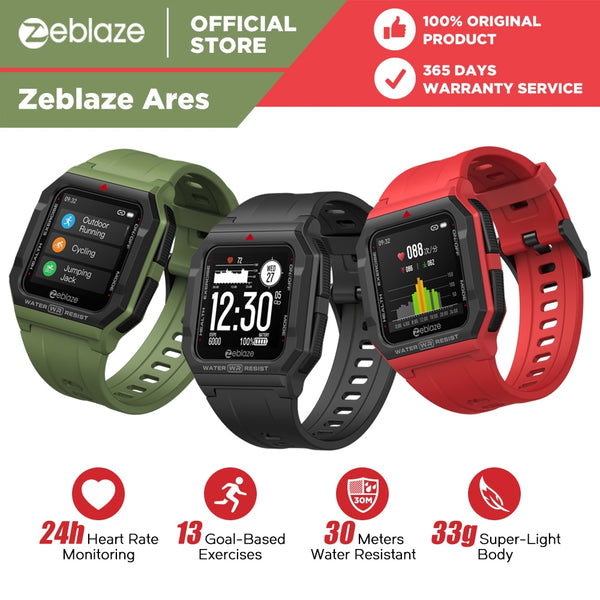 NEW 2021 Zeblaze Ares Smart Watch Bluetooth Smartwatch 3 ATM Heart Rate Tracking 15Days Battery Life Watch For Android IOS Phone
