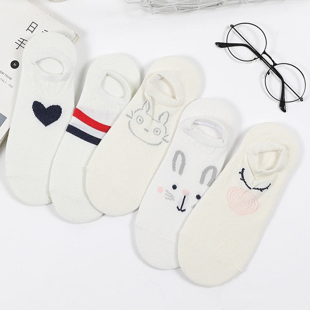 5 Pairs/lot Women Leopard Spring Sesame Street Cute Ankle Socks Cute Funny Lips Print Boat Short Sox Invisible Lady Girl Summer