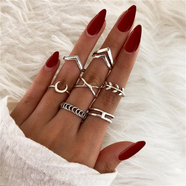 17KM Bohemian Gold Chain Rings Set For Women Fashion Boho Coin Snake Moon Rings Party 2021 Trend Jewelry Gift