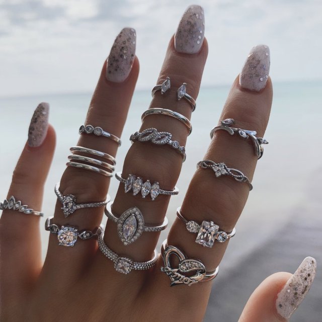 17KM Bohemian Gold Chain Rings Set For Women Fashion Boho Coin Snake Moon Rings Party 2021 Trend Jewelry Gift
