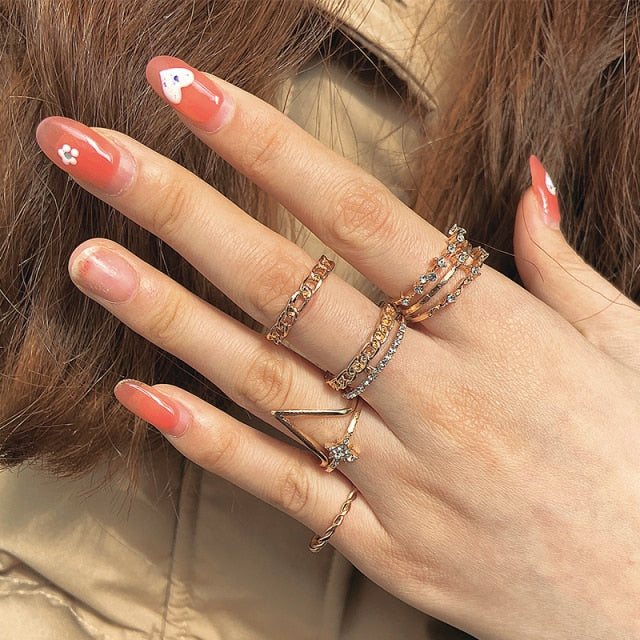 17KM Bohemian Gold Chain Rings Set For Women Fashion Boho Coin Snake Moon Rings Party 2021 Trend Jewelry Gift